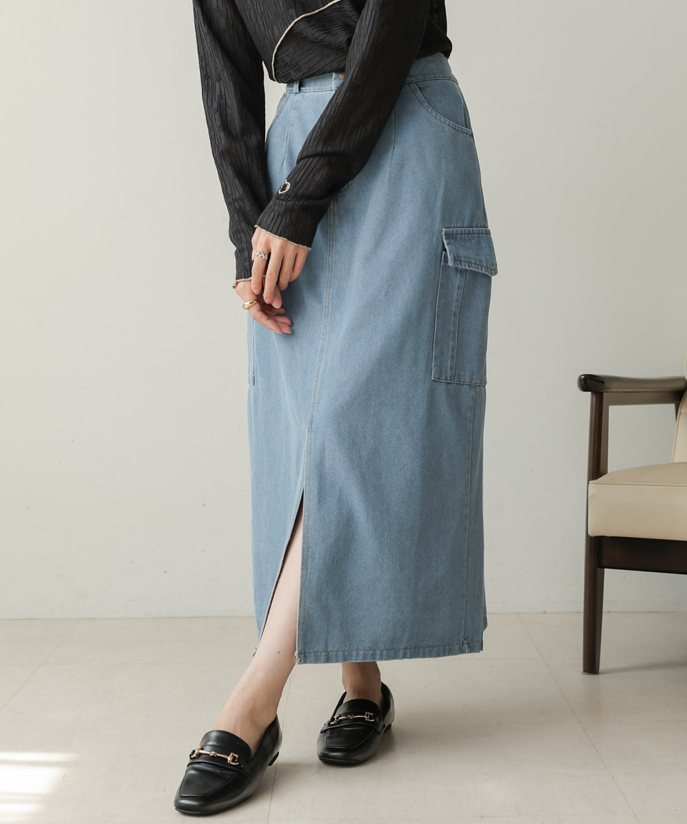 side pocket denim skirt