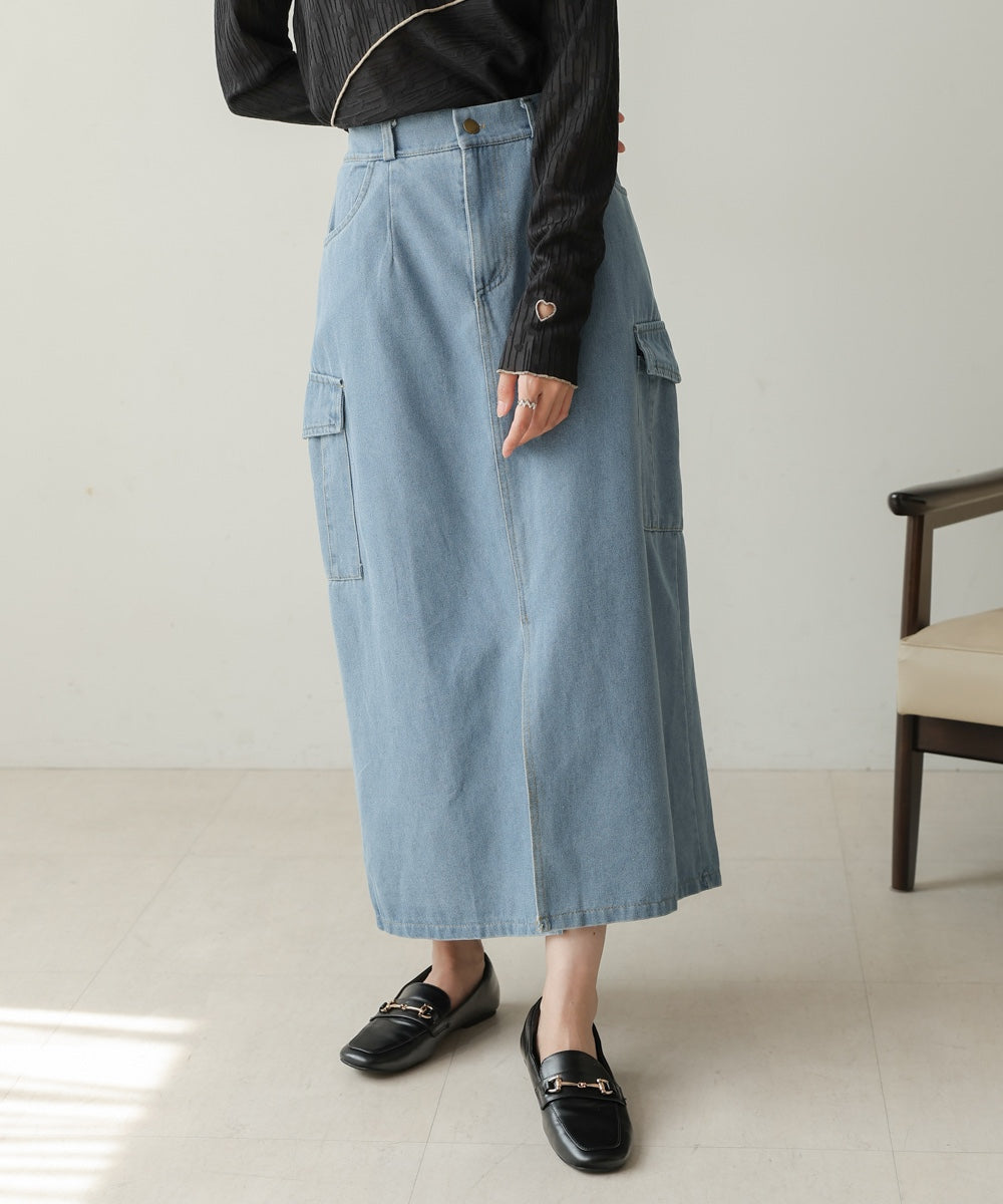 side pocket denim skirt