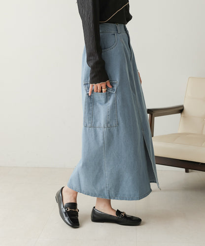 side pocket denim skirt