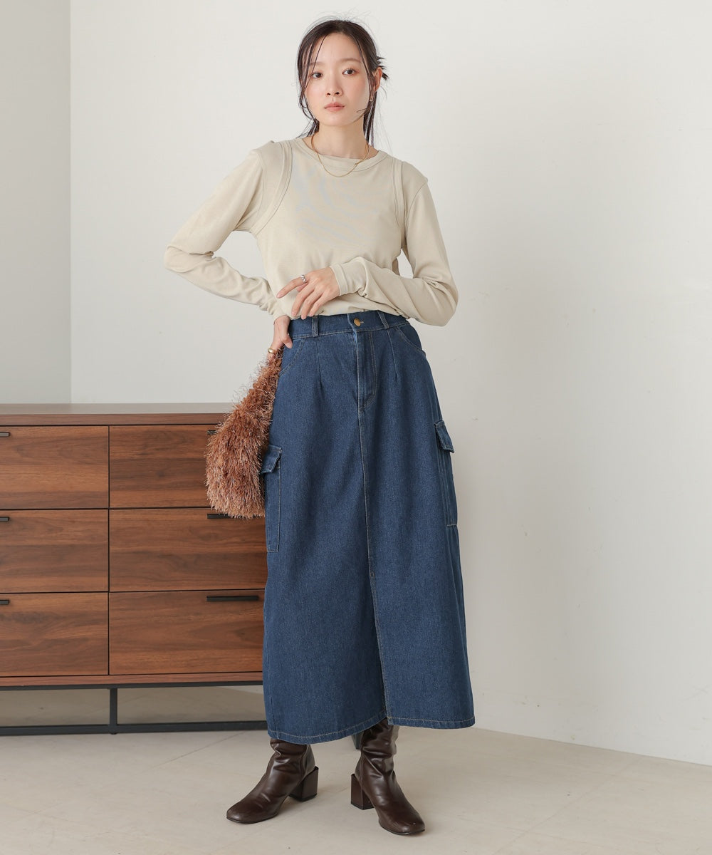 side pocket denim skirt