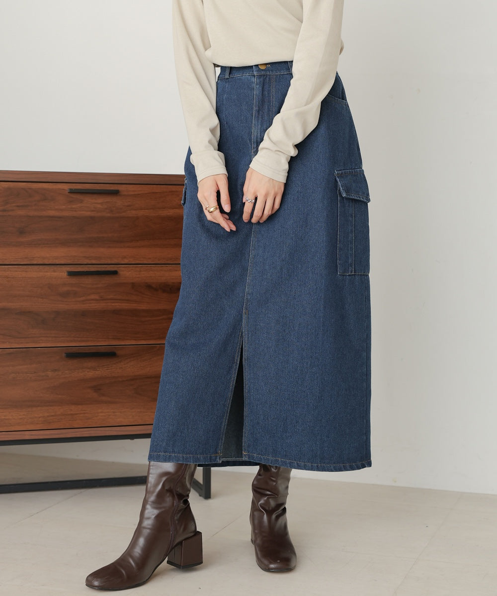 side pocket denim skirt