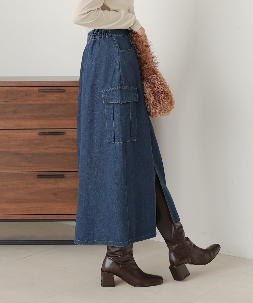 side pocket denim skirt