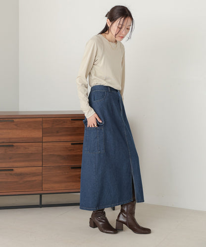 side pocket denim skirt