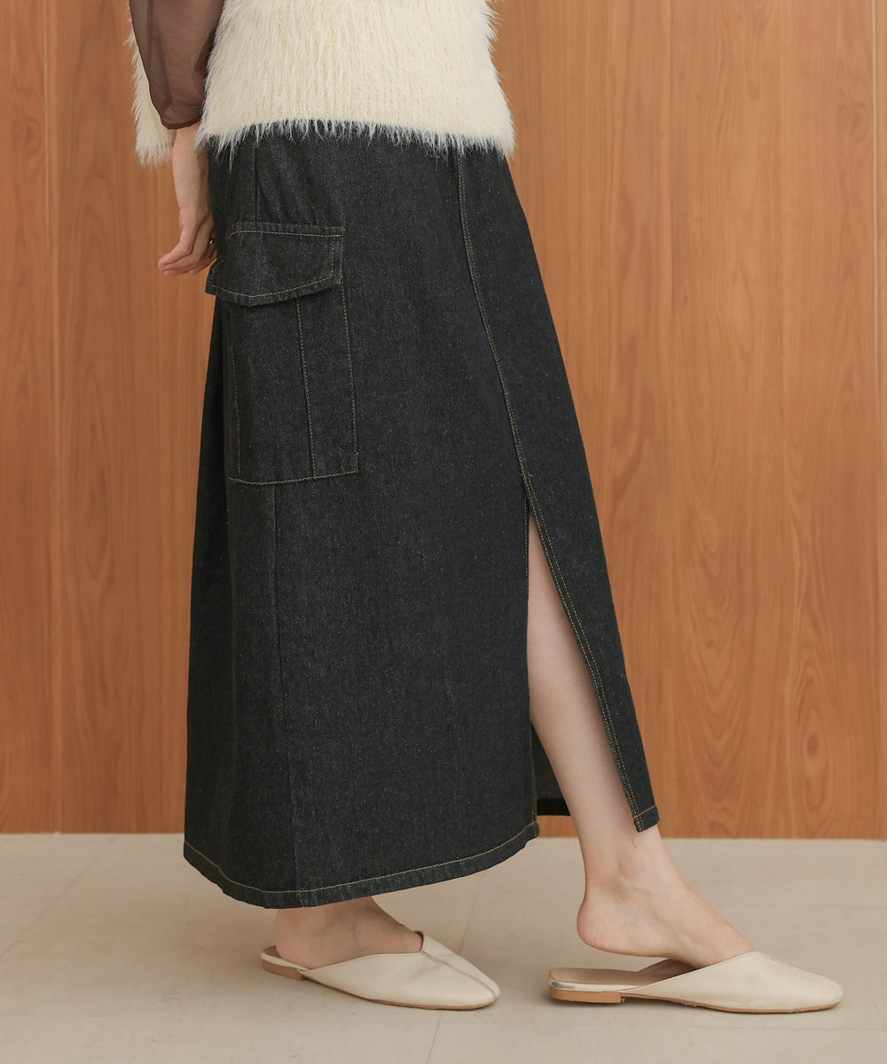 side pocket denim skirt