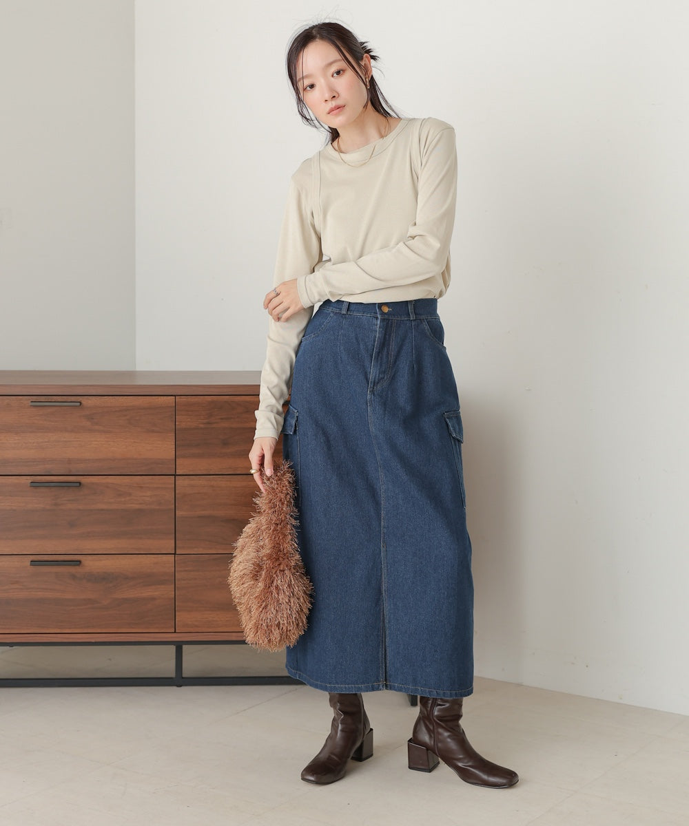 side pocket denim skirt