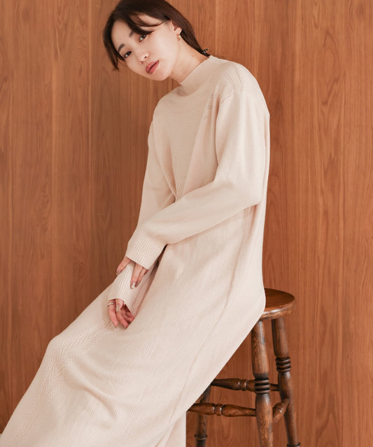 ［Knit1000円off］petite high neck knit onepiece