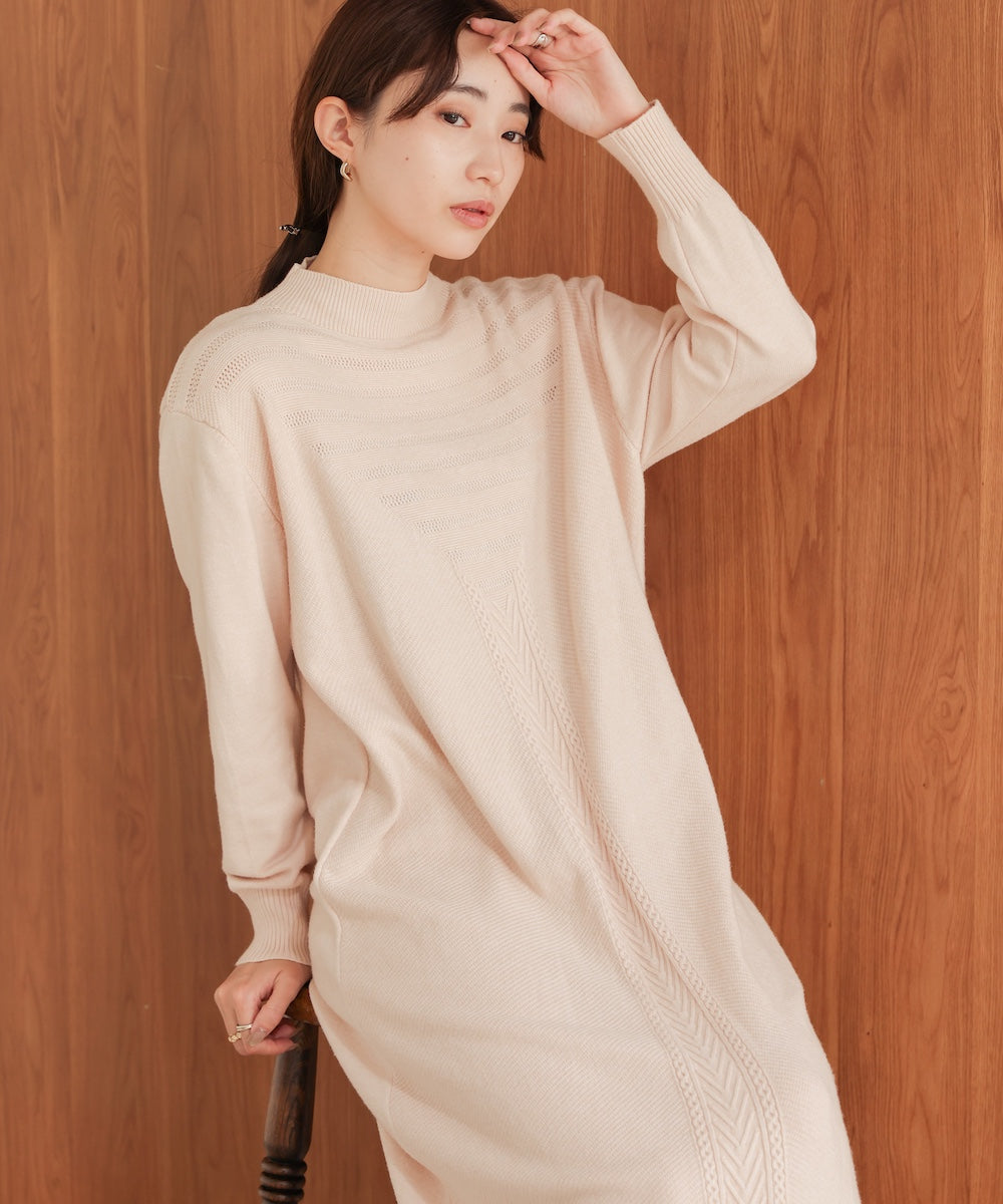 ［Knit1000円off］petite high neck knit onepiece