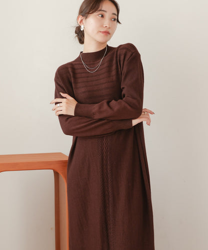 ［Knit1000円off］petite high neck knit onepiece