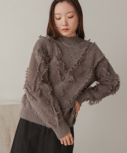 ［Knit1000円off］shaggy fringe knit