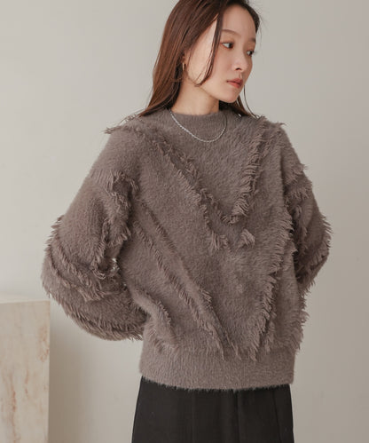 ［Knit1000円off］shaggy fringe knit