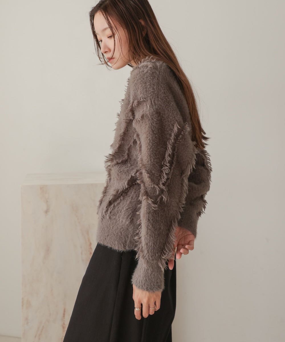 ［Knit1000円off］shaggy fringe knit