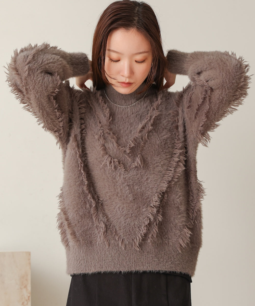 ［Knit1000円off］shaggy fringe knit