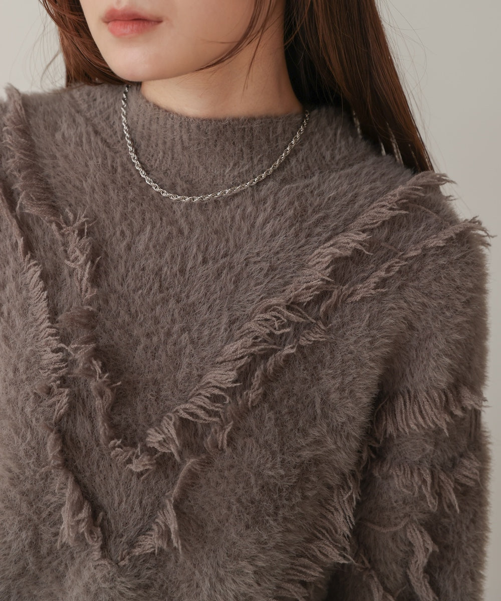 ［Knit1000円off］shaggy fringe knit