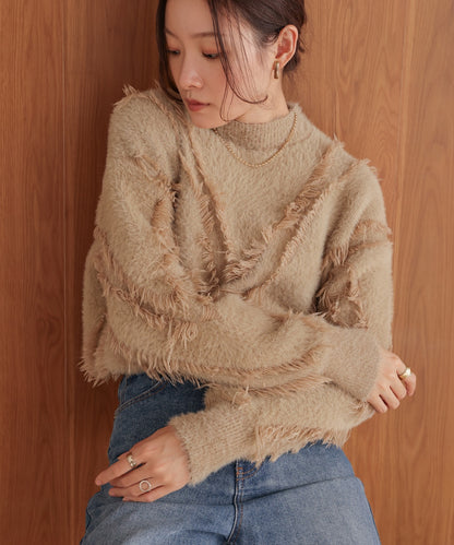 ［Knit1000円off］shaggy fringe knit