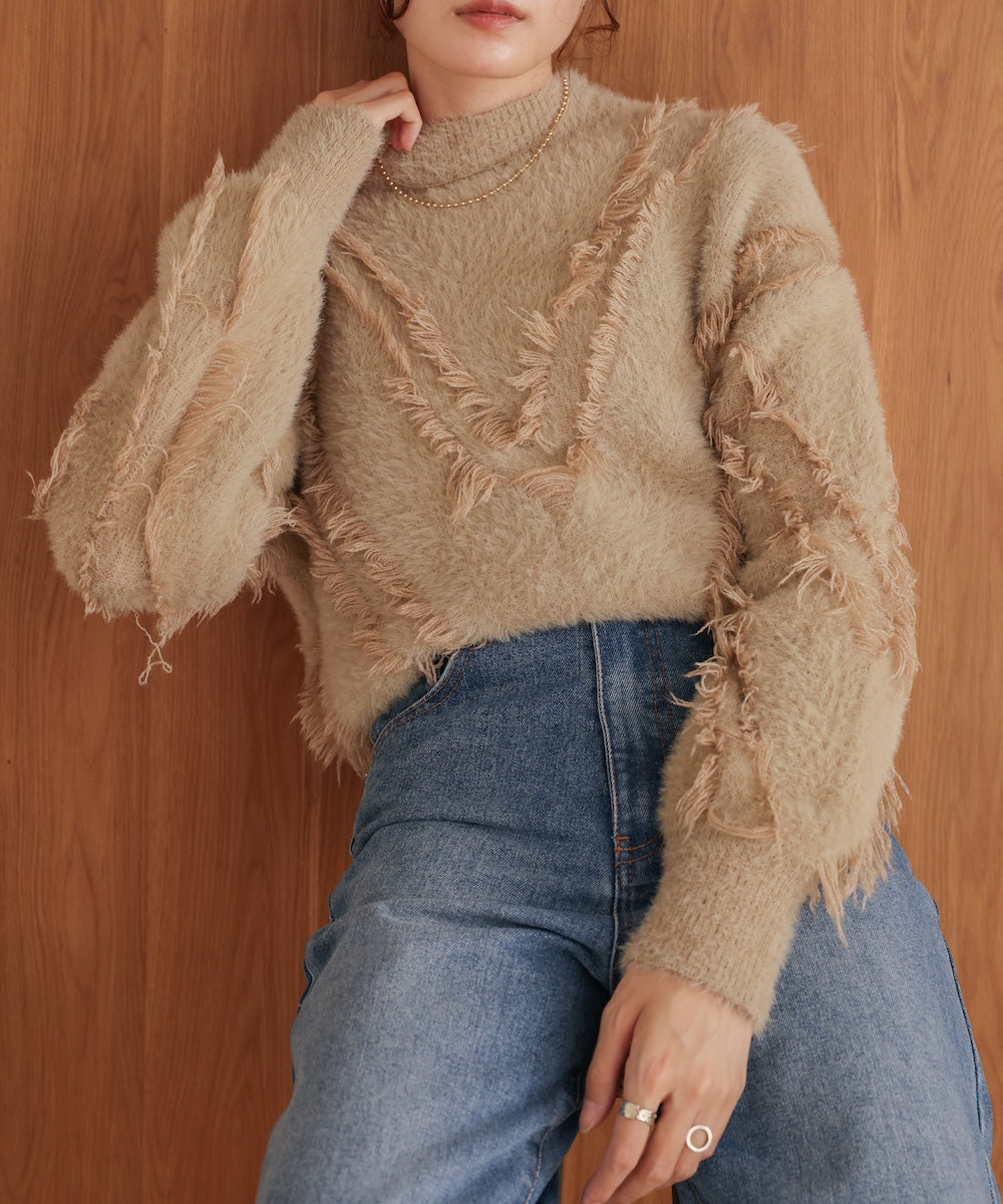 ［Knit1000円off］shaggy fringe knit