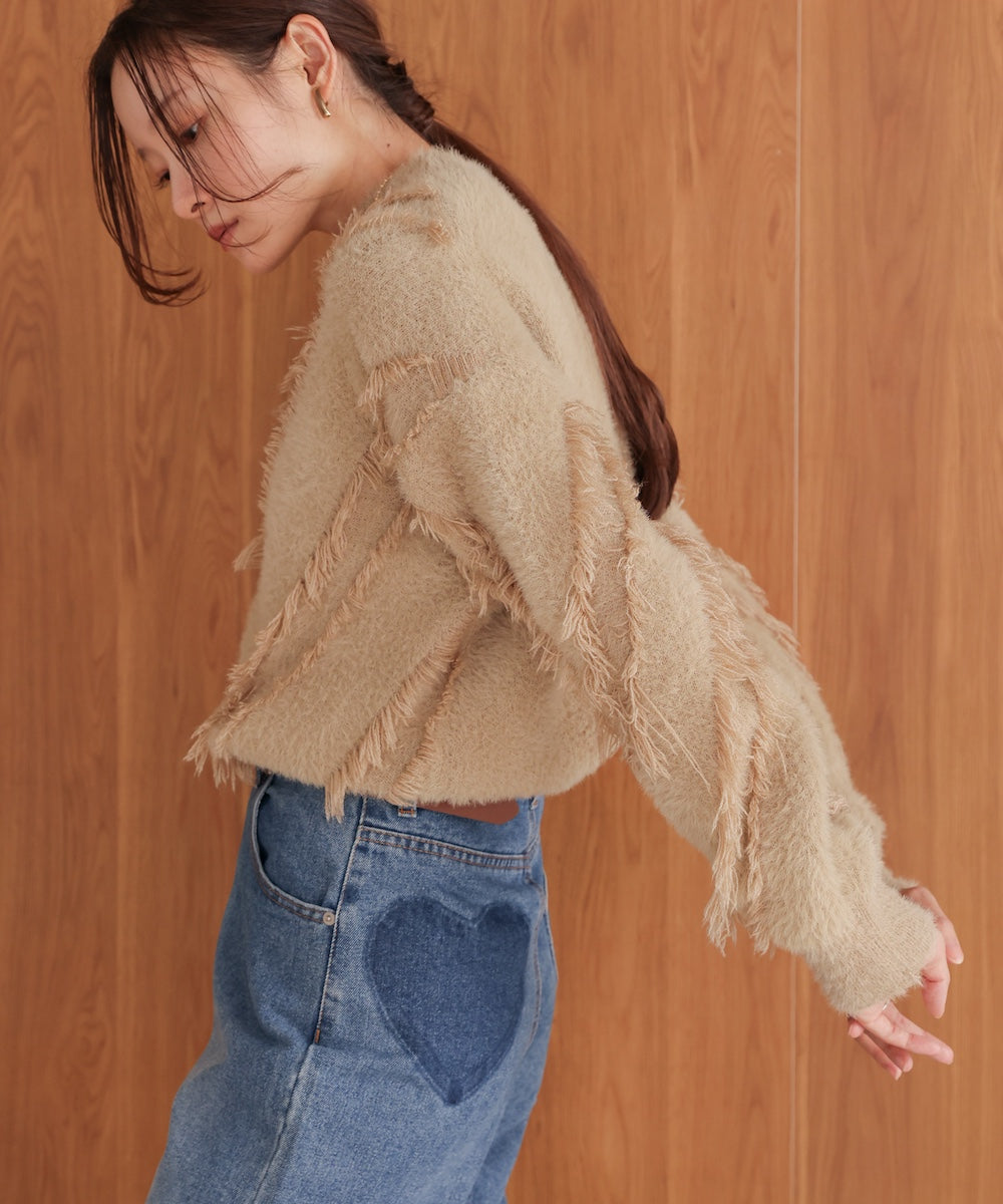 ［Knit1000円off］shaggy fringe knit