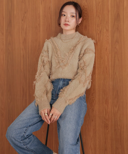 ［Knit1000円off］shaggy fringe knit