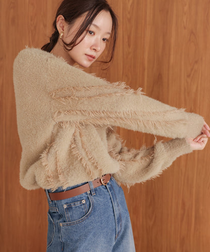 ［Knit1000円off］shaggy fringe knit