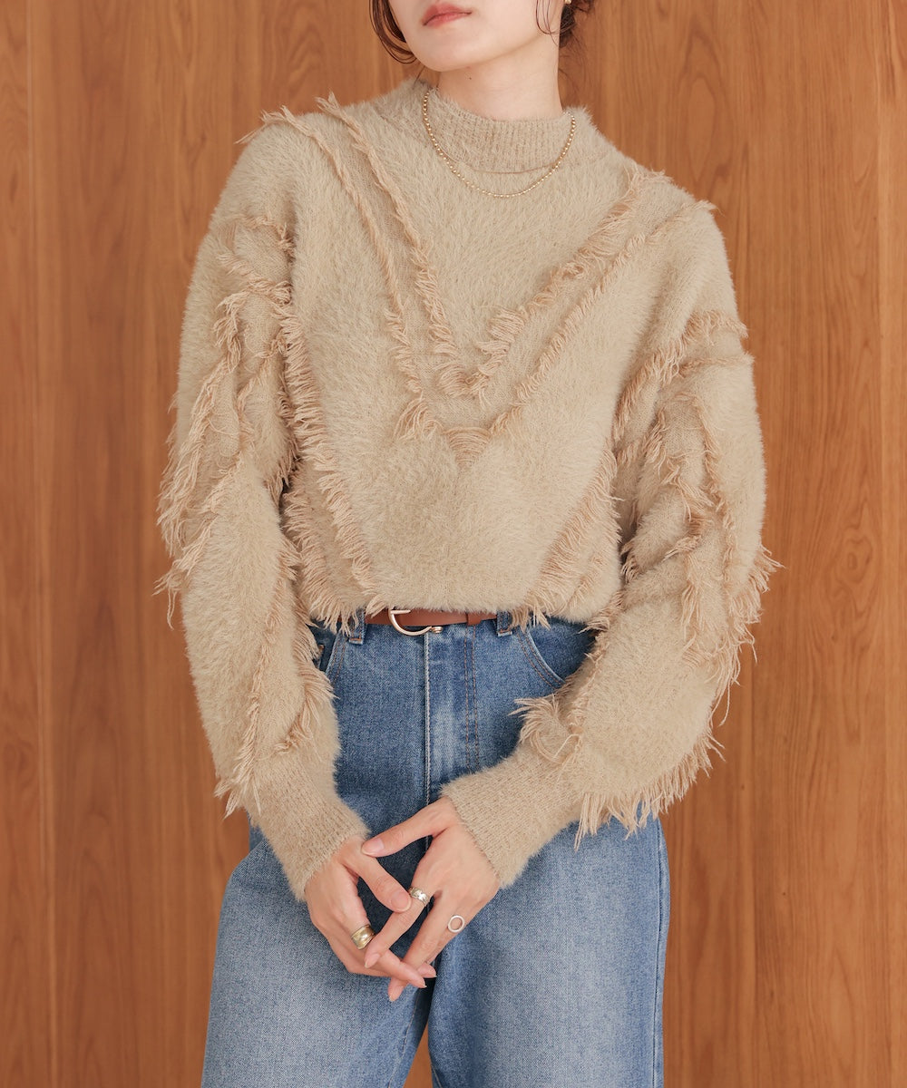 ［Knit1000円off］shaggy fringe knit