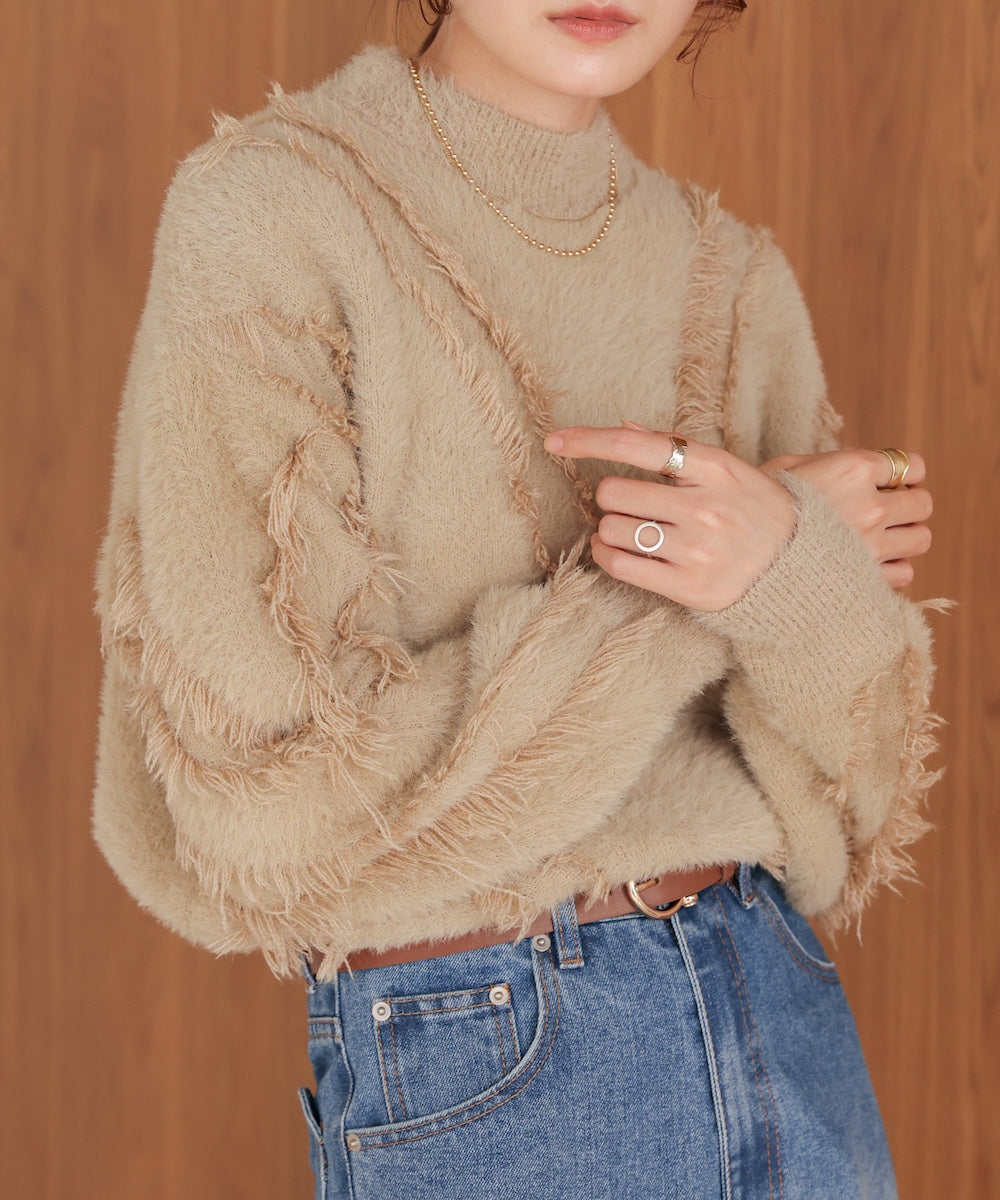 ［Knit1000円off］shaggy fringe knit