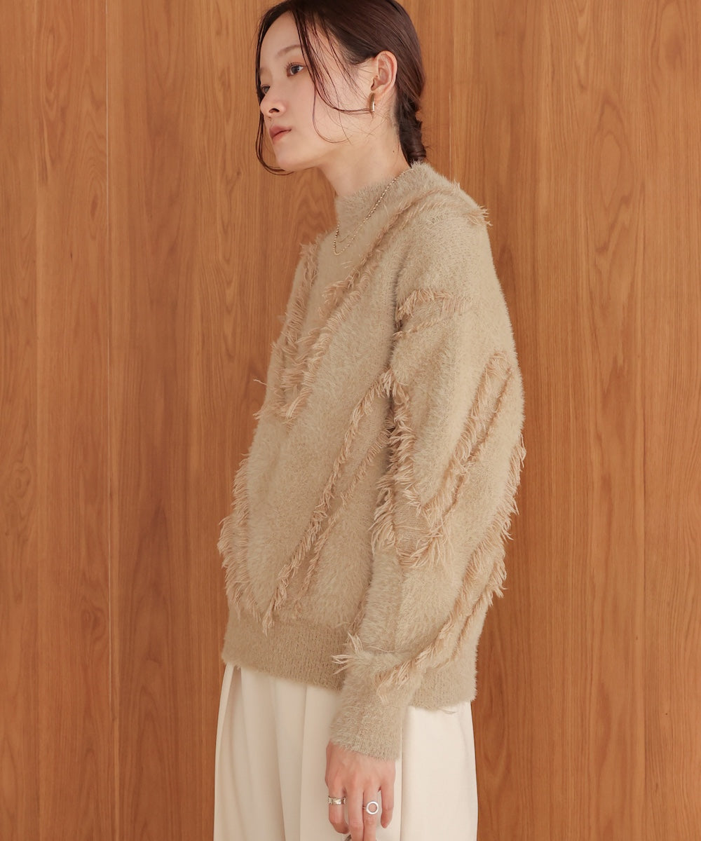 ［Knit1000円off］shaggy fringe knit