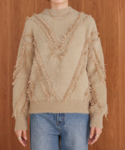 ［Knit1000円off］shaggy fringe knit