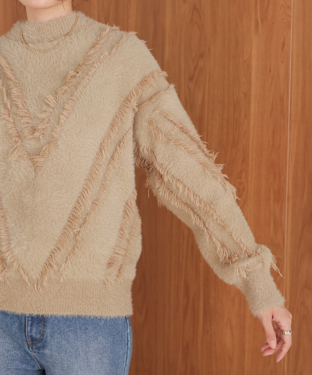 ［Knit1000円off］shaggy fringe knit