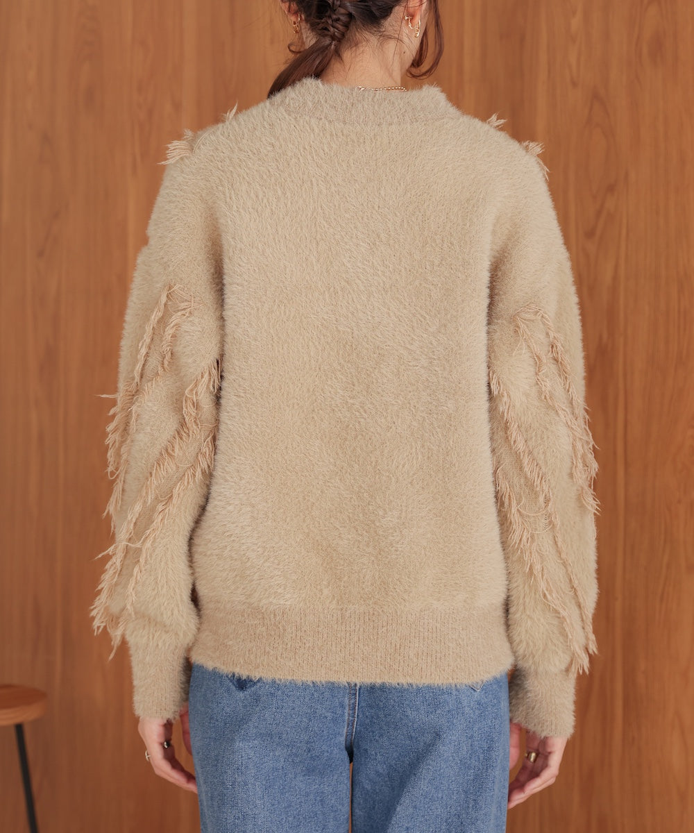 ［Knit1000円off］shaggy fringe knit