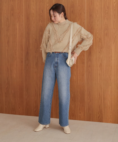 ［Knit1000円off］shaggy fringe knit