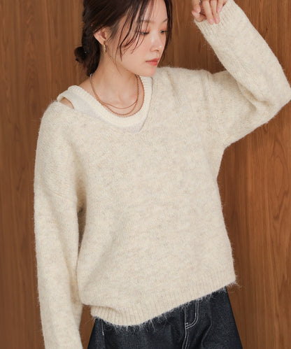 ［KNIT20％OFF］v-neck knit pullover with tank