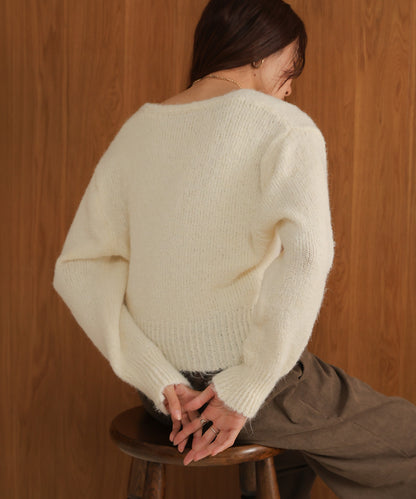 ［KNIT20％OFF］short shaggy covered-button cardigan