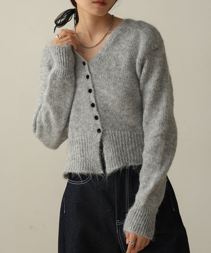 ［KNIT20％OFF］short shaggy covered-button cardigan