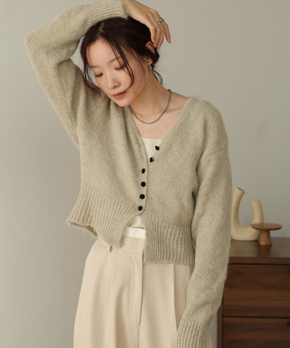 ［KNIT20％OFF］short shaggy covered-button cardigan