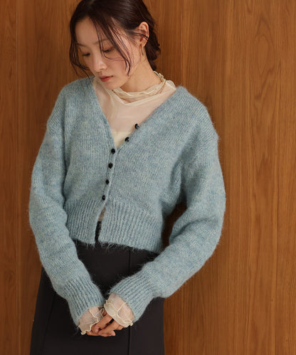 ［KNIT20％OFF］short shaggy covered-button cardigan