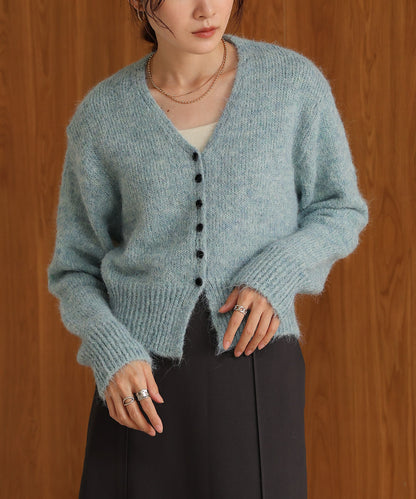 ［KNIT20％OFF］short shaggy covered-button cardigan