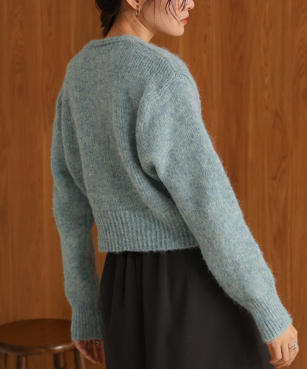 ［KNIT20％OFF］short shaggy covered-button cardigan