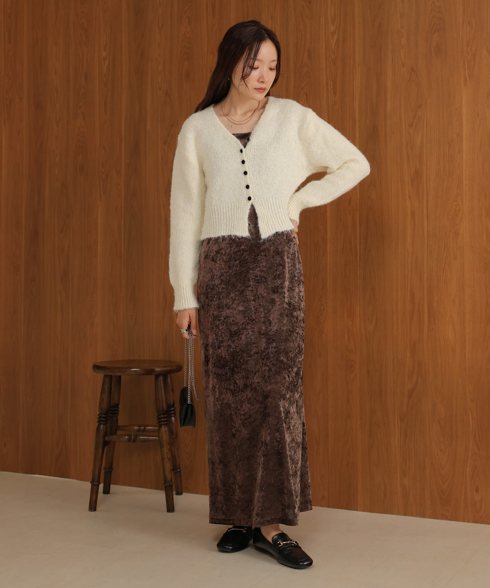 ［KNIT20％OFF］short shaggy covered-button cardigan