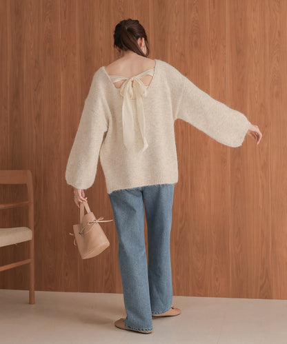 ［KNIT20％OFF］back ribbon knit pullover