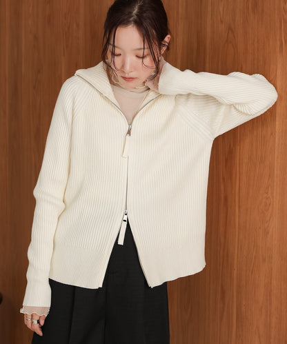 ［KNIT20％OFF］w zip rib knit cardigan