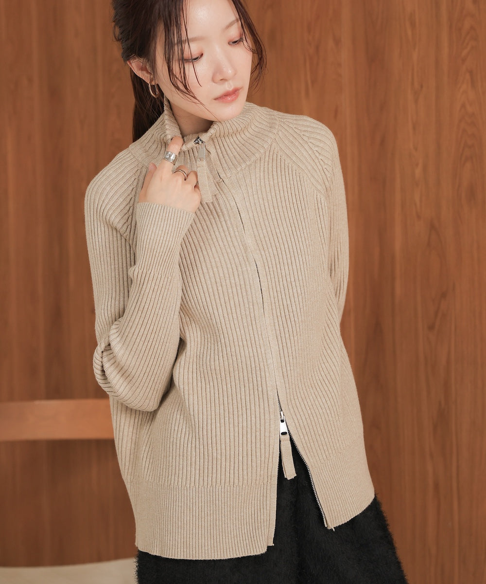 ［KNIT20％OFF］w zip rib knit cardigan