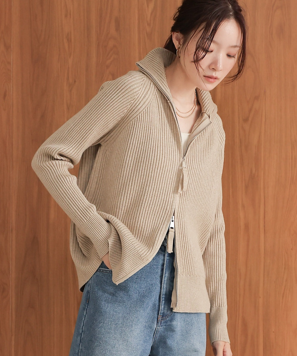 ［KNIT20％OFF］w zip rib knit cardigan