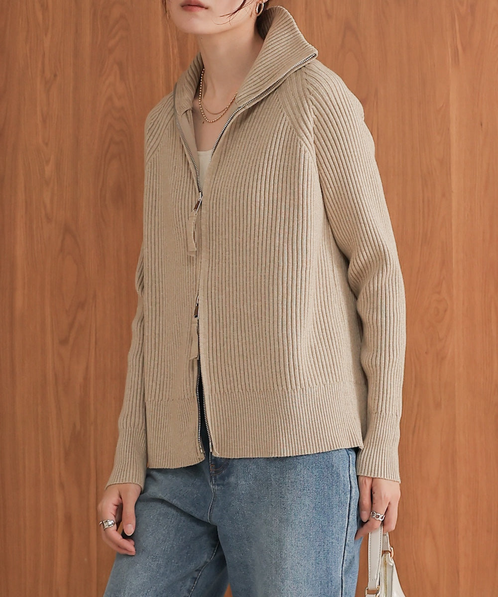 ［KNIT20％OFF］w zip rib knit cardigan