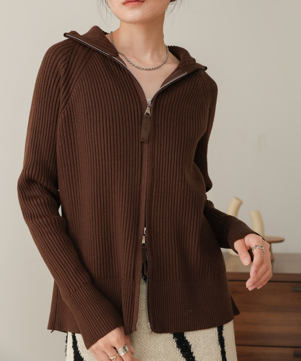 ［KNIT20％OFF］w zip rib knit cardigan