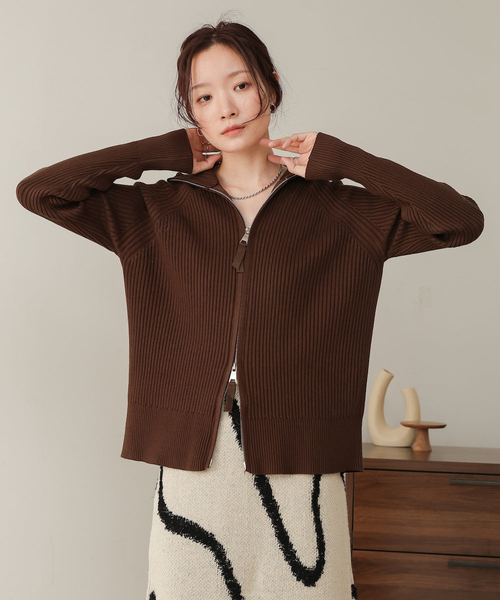 ［KNIT20％OFF］w zip rib knit cardigan