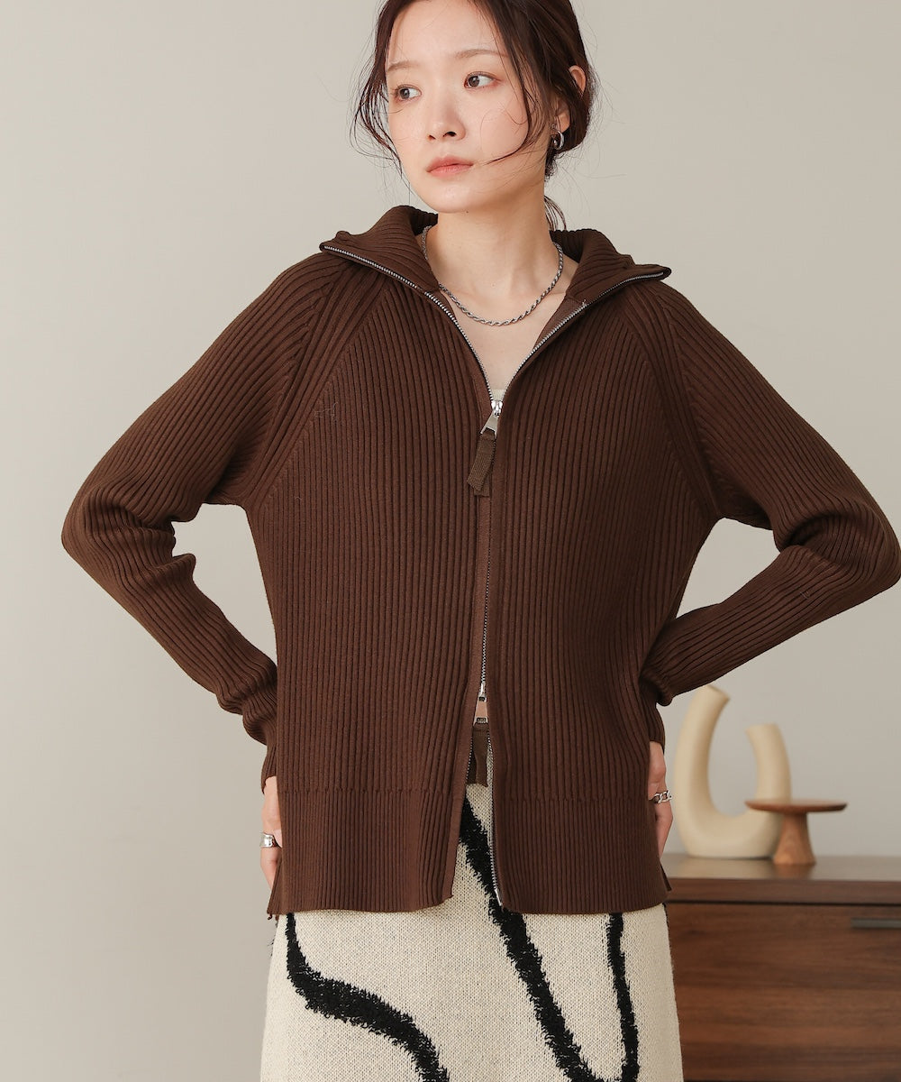 ［KNIT20％OFF］w zip rib knit cardigan