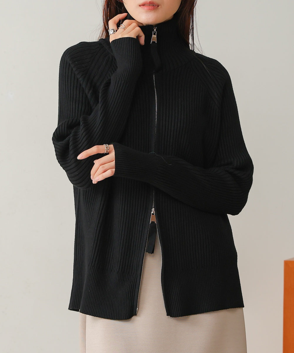 ［KNIT20％OFF］w zip rib knit cardigan