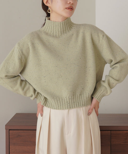 nep yarn high neck knit pullover