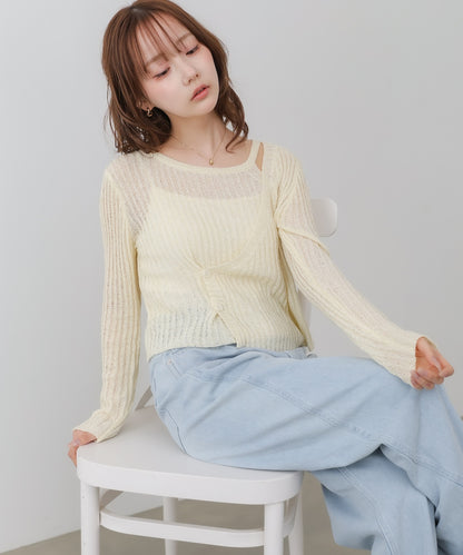 レイヤードデザインニットトップス