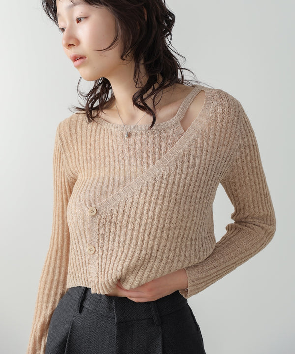 レイヤードデザインニットトップス
