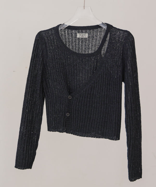 レイヤードデザインニットトップス